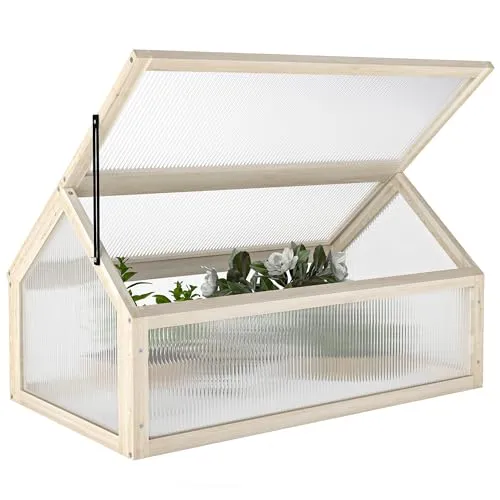 Outsunny Frühbeet - 90Lx52Wx49.5Hcm aus Naturholz - Zubehör für Gewächshäuser: Stabiler Holzrahmen mit Polycarbonat-Platten für optimales Wachstum und Belüftung, ideal für Tomaten und frisches Grün im Garten.