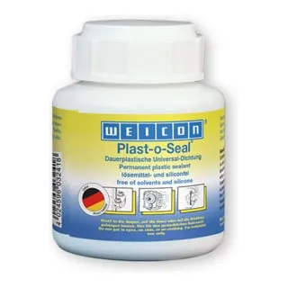 WEICON Plast-o-Seal 120g Tube mit Pinsel - Hitzebeständige Dichtmasse - Dicht- & Spachtelmassen, lösemittelfrei und sofort montierbar, ideal für Maschinen und Motoren mit hoher Beständigkeit gegen Treibstoffe und Öle.