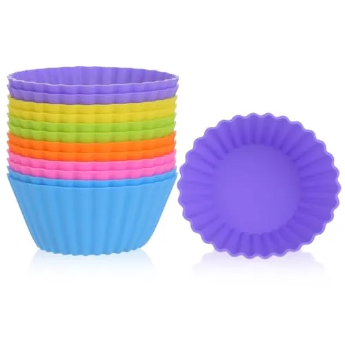 12er Set Silikon Muffinförmchen, Muffinform 9,2 cm, Wiederverwendbare Antihaft Silikon Backform, Tiefe Muffin Backform, Silikonformen Backen, Perfekt für Heißluftfritteuse & Cupcakes