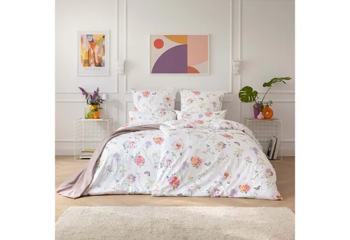 Estella Satin de Luxe Bettwäsche DD 155x220 Aluna Blüten in weiß von ESTELLA