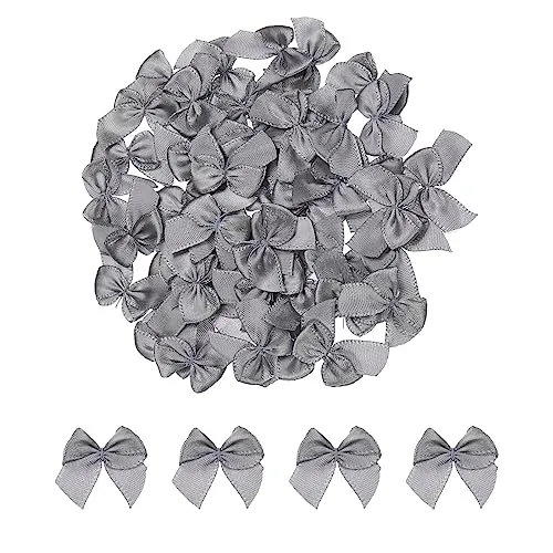 sourcing map 50 Stück Mini Satinband Schleifen 2,5cm Stoff Satinschleife Blume Bögen Ribbon Mini Band Bowtie für Handwerk Basteln Nähen Harre Hochzeit Geburtstag Party Grau
