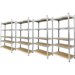 ECD Germany Schwerlastregal 4 Stück 180x90x40 cm - Weitere Ordnungssysteme für den Garten – 5 Regalböden mit je 150 kg Tragkraft, ideal für Keller und Werkstatt, stabil und vielseitig einsetzbar, auch als Werkbank nutzbar.