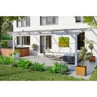 Skan Holz Terrassenüberdachung Ancona 648 x 350 cm Leimholz Weiß - Terrassenüberdachung aus hochwertigem Leimholz mit stabiler Doppelpfetten-Konstruktion und UV-reflektierenden Polycarbonatplatten für optimalen Wetterschutz.