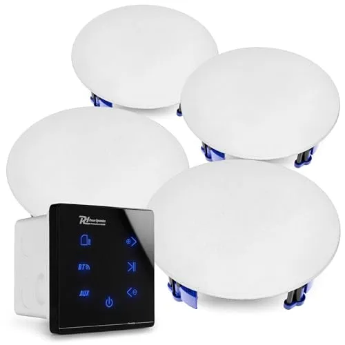 Power Dynamics A100BSET Wand Einbau USB/BT Verstärker & Deckenlautsprecher Set - Lautsprecher & Subwoofer mit 80 W RMS-Leistung, Bluetooth-Funktion und App-Steuerung für kabellosen Musikgenuss in jedem Raum.