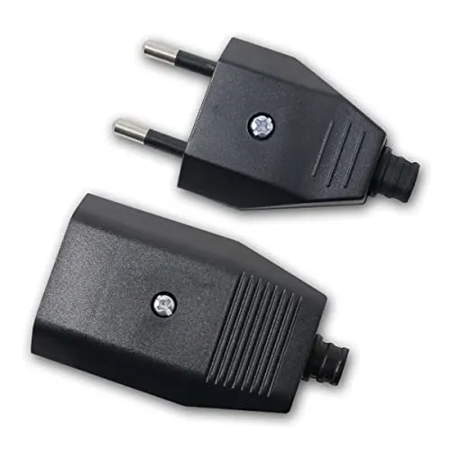 world-trading-net - 5er Set Europa-Kupplung & Stecker, schwarz, Schraubanschluss, Steckrichtung gerade, max. 250V/2,5A, mit Zugentlastung