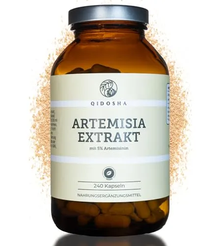 QIDOSHA® Artemisia Extrakt 600mg - 240 Kapseln im Apothekerglas - Hochwertiger Beifuß-Extrakt mit 5% Artemisinin, laborgeprüft und in Deutschland hergestellt. Jeder Kapsel entspricht 9000mg Beifuß-Pulver. Ideal für eine langfristige Versorgung!