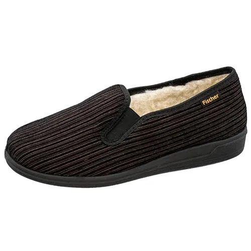 Fischer Markenschuhe Herren - Winterhausschuhe in Braun, Gr. 42 - Hausschuhe mit warmem Kunstfellfutter, ideal für empfindliche Füße und gemütliche Abende zu Hause.