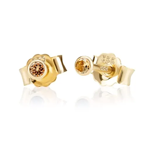 NKlaus Paar 2,0mm 333 Gelb Gold 8 Karat Ohrstecker Kristall Zirkonia Champagne Butterfly Verschluss Damen Mädchen 3331