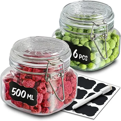Praknu Vorratsglas Set 6x500ml - Luftdicht mit Bügelverschluss - Vorratsgläser für Lebensmittel, 6-teiliges Set mit luftdichten Deckeln und Dichtungen, ideal zur Aufbewahrung von Trockenvorräten wie Reis, Mehl und Tee. Spülmaschinengeeignet und platzsparend durch eckige Form.