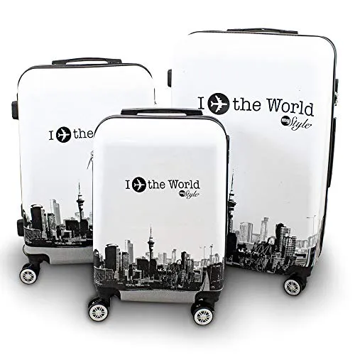 Reisekofferset 3-teilig Hartschalenkoffer Trolley Fly The World White BERWIN - Reisekoffer & Trolleys – Robustes 3-teiliges Set aus Polycarbonat mit 360° Rollen und integriertem Schloss für maximale Sicherheit und Komfort auf Reisen.