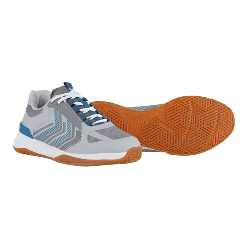 hummel Hallen-Indoorschuhe Inventus Reach LX grau/violett Herren, Größe 45 (11,5) - Badmintonschuhe für Herren mit REACH-Verbundtechnologie für hohe Energierückgabe und Flexibilität, ideal für schnelle Bewegungen auf dem Spielfeld.