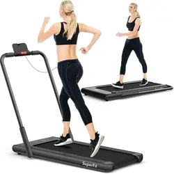 GOPLUS 2 in 1 Klappbares Laufband, kompaktes Laufmaschine mit 1-12 KM/H Geschwindigkeit, bis 120 kg belastbar - Schwarz