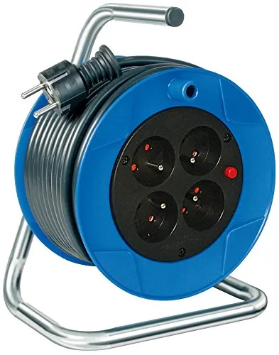 Brennenstuhl Baby Standard S Kabeltrommel 15 m blau/schwarz - Kabeltrommel mit 15 m Kabellänge, Thermoschutzschalter und Kindersicherung. Robust, ergonomisch und ideal für den sicheren Einsatz im Haushalt.