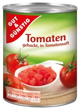 Gut & Günstig - Tomaten geschält, gehackt, in Tomatensaft 400g