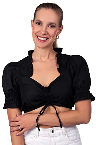 Edelnice Trachtenmode Sexy Dirndlbluse mit Schnürung und Verstellbarer Ausschnitttiefe in schwarz 52
