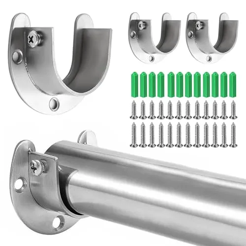 Stück, Edelstahl Stangenhalterung, U-Form Edelstahl Stangenhalter, Rundrohr Halterung, Schrankregal Stangenhalterungen, Stangenendstütze, Für Kleiderschrank, Schrank, Balkon,Badezimmer(Silber, 25mm) 4