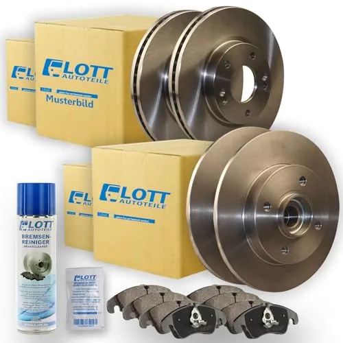 Bremsscheiben + 8 Bremsbeläge Bremsklötze Bremsenset vorne + hinten Vorderachse + Hinterachse + 500ml Bremsenreiniger 4