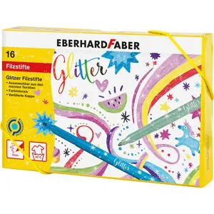Eberhard-Faber Filzstifte Glitter, 551016, Strichbreite 3mm, auswaschbar, 16 Stück