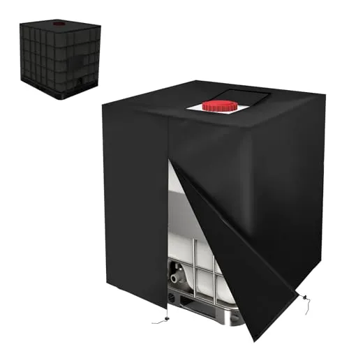 IBC Tank Abdeckung 1000L – 420D Wasserdichte & UV-Schutz Schutzhülle mit Reißverschluss – Schutzplane für Wassertank, Regenwasserbehälter und Container (Schwarz)