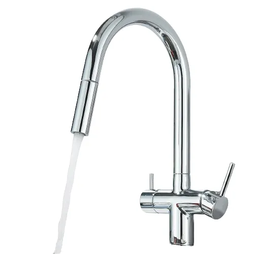 KLARWERK Jana | Premium 3-Wege Armatur aus Edelstahl - Sanitärinstallation: Ausziehbare Armatur für gefiltertes und normales Wasser, 360° drehbar, langlebig und ideal für Küche und Gastronomie.