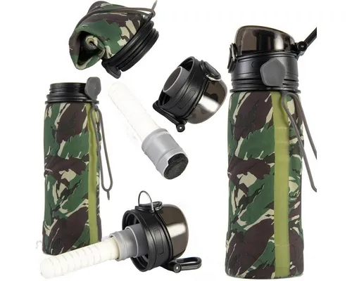 Paany! Wasserfilter mit Flasche Camouflage - Praktische 750ml Flasche mit integriertem Wasserfilter, ideal für unterwegs. Nutze sie für verschiedene Wasserquellen und reduziere Plastikmüll nachhaltig.
