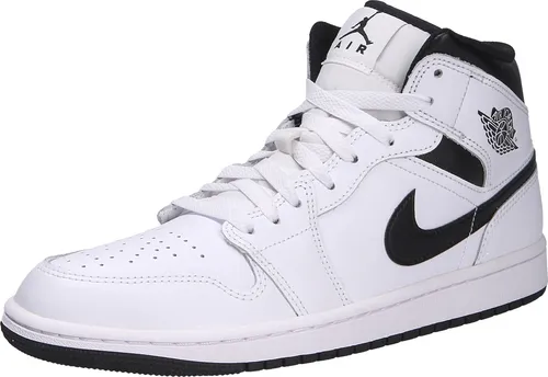 Nike Air Jordan 1 Mid Herren Sneaker, weiß, Gr. 43 - Sneaker mit hochwertigem Leder-Obermaterial und Zoom Air-Dämpfung für optimalen Tragekomfort und lässigen Style. Ein Must-Have für jeden Schuhschrank.