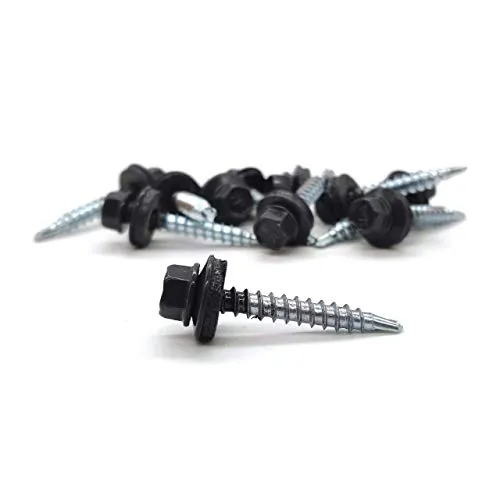 Trapezblechschrauben, hell verzinkt, gefärbter Kopf, SW8 Antrieb - 100 Stück (4,8 x 35 mm)