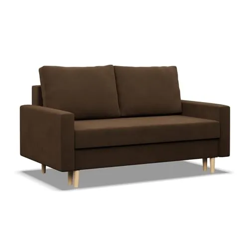 Mebligo Sofa mit Schlaffunktion und Bettkasten Blank - Kompaktes 2-Sitzer Sofa mit modernem Design und praktischem Bettkasten – ideal für kleine Räume. Schnelle Umwandlung in ein bequemes Bett für Gäste.