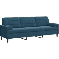 vidaXL 3-Sitzer Sofa mit Zierkissen in Blau - 210 cm Samt - Sofa in Blau, ideal zum Entspannen und Plaudern. Weicher Samtstoff und dicke Polsterung sorgen für höchsten Komfort. Modernes Design und abnehmbare Kissenbezüge machen es zum Blickfang in jedem Raum.