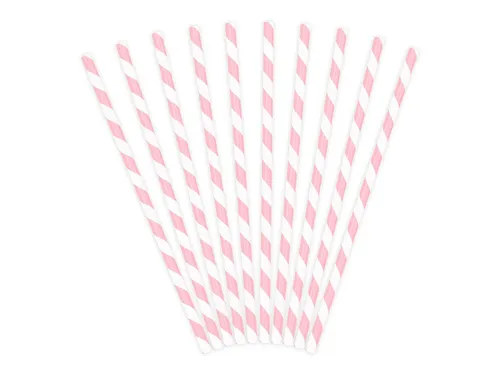 partydeco Trinkhalme, Papierstrohhalme diagonal gestreift 19cm rosa weiß 10er Set