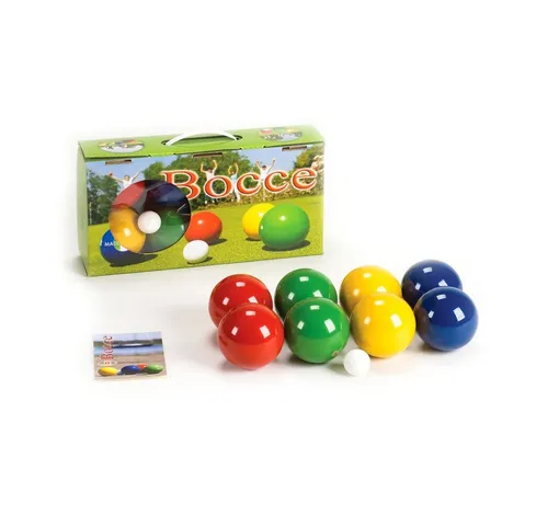 Londero Boccia-Spiel mit lackierten Holzkugeln - Boule-Set aus 8 hochwertigen Holzkugeln in 4 Farben, inklusive Zielkugel und praktischer Tragebox – ideal für Boule, Boccia und Pétanque im Freien.