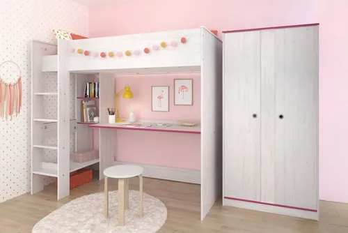 Parisot Jugendzimmer-Set Smoozy, 2-tlg. Hochbett mit Schreibtisch und Kleiderschrank