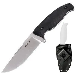 Ruike Jagdmesser Jager F118, feststehend mit Kunststoffscheide - Sonstige Werkzeuge, 11 cm lange Droppoint-Klinge aus hochwertigem 14C28N Stahl, ideal zum Ausweiden und Häuten von Wild, inklusive robuster ABS Kunststoffscheide mit Gürtelhalterung.