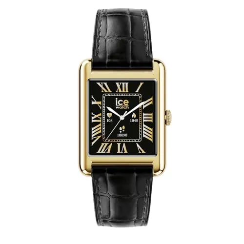 ice-watch 025285 Smartwatch - Smartwatch mit stilvollem goldfarbenem Gehäuse und schwarzem Croco-Armband, ausgestattet mit Gesundheitsfunktionen und moderner Technik wie Bluetooth-Anrufen und Schrittzähler.
