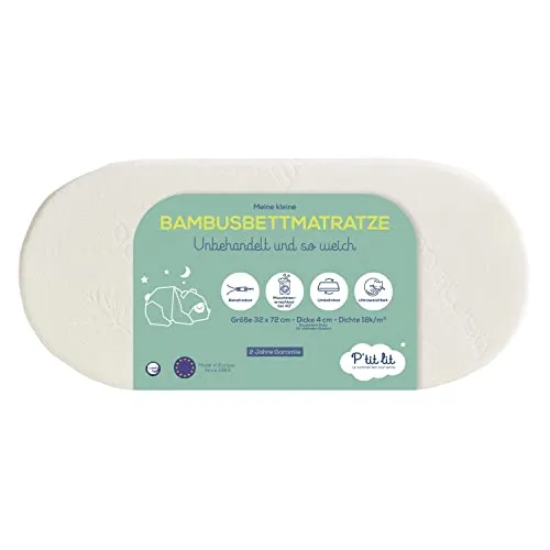 P'tit lit - Stubenwagenmatratze aus Bambus - 72x32 cm - Weiche und seidige Babyviskose - Ideale Kinderwagenwanne und Wiege - Umdrehnbar - Abnehmbar