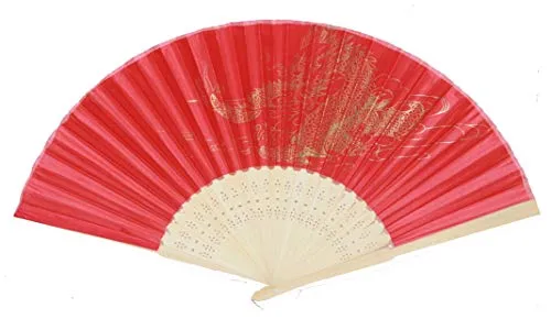 AAF Nommel ®, Hand- Deko- Sommer Bambusholz- Fächer, Drachenmotiv rot, Nr. 086