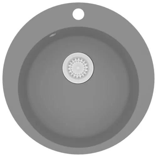 vidaXL Granitspüle Einzelbecken Rund Grau - Sanitäranlagen & Zubehör - Elegante, hitzebeständige Granitspüle mit extra tiefem Becken, schmutzabweisend und kratzfest, ideal für eine moderne Küche.