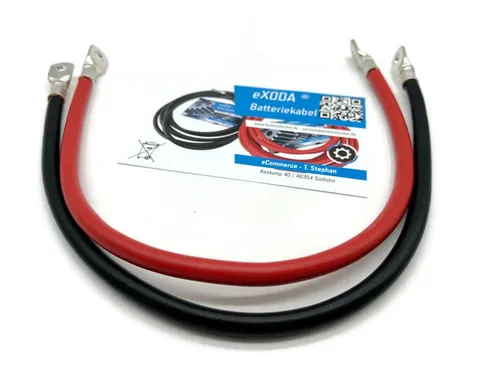 eXODA 25 mm2 M8 M8 Batteriekabel, Rot und Schwarz, (30 cm), 99% Kupfer