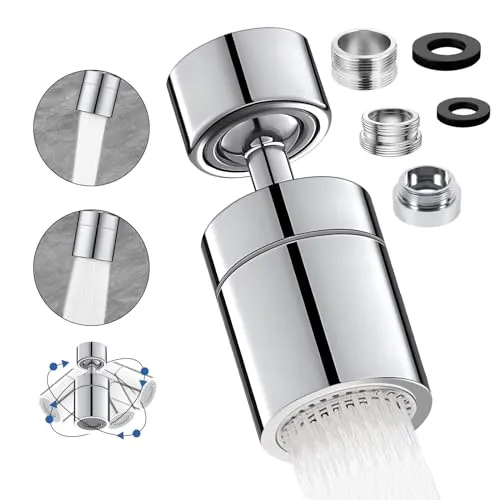 DUNSOO Wasserhahn Aufsatz, 360-Grad Wasserhahn Aufsatz Schwenkbar in Chrom Wasserhahnaufsatz mit M22 oder M24 mit Zwei Strahlarten für Küche/Bad