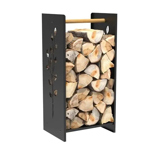 Kaminholzregal Edelstahl Massiv mit Baum Motiv von Tuning-Art