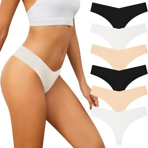 Adorel Damen Nahtlose Tangas Unsichtbar Slips Panties Unterwäsche 6er-Pack Schwarz Weiß Hautfarbe M