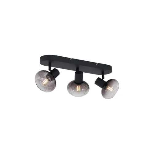Qazqa - Modern Runde Deckenleuchte I Deckenlampe I Lampe I Leuchte schwarz mit Rauchglas 3-flammig Spotbalken-flammig - Teddy I Wohnzimmer I Schlafzimmer - Metall Oval I Rund - LED geeignet E14