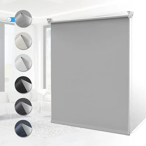 Verdunklungsrollo ohne Bohren Rollos für Fenster B45 x H170 cm (Stoffbreite 40cm) Hellgrau Thermo Rollo Klemmfix Verdunkelungsrollo Seitenzugrollo Sicht-und Sonnenschutz Wandmontage