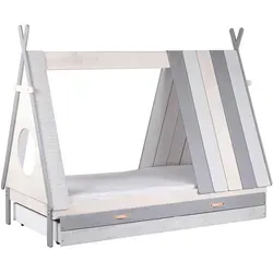 Möbilia Kinderbett + Schublade 90 x 200 cm – MDF Weiß-Grau