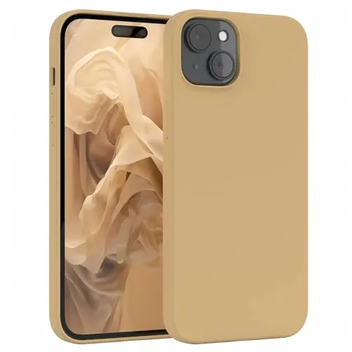EAZY CASE Premium Silikon Handyhülle kompatibel mit iPhone 15 Plus Slimcover mit Kameraschutz und Innenfutter, Silikonhülle, Schutzhülle, Bumper, Handy Case, Hülle, Softcase, Nude