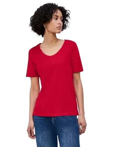 Street One Basic T-Shirt mit gerundetem V-Neck Salsa red 40