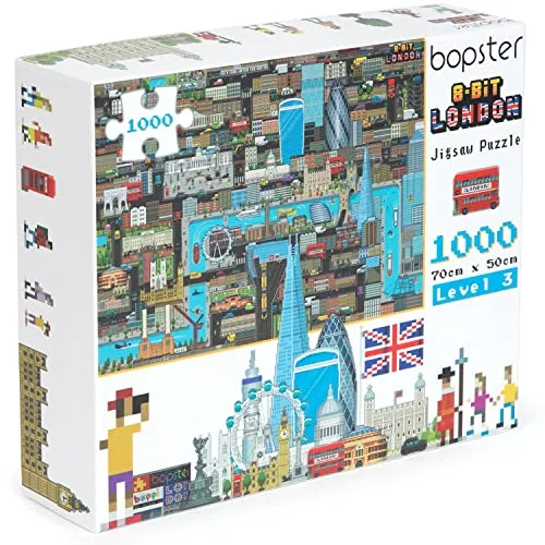 Bopster 8-bit London Pixel Jigsaw Puzzle 1000 Teile für Kinder, Jugendliche und Erwachsene 70 x 50cm Stufe 3