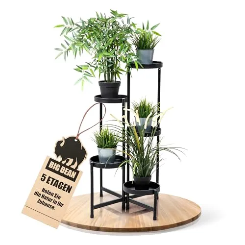 BigDean Blumenständer 5 Etagen – Klappbarer Pflanzenständer aus robustem Metall - Stylischer Blumenständer mit 5 Etagen für platzsparende Pflanzenpräsentation, klappbar und ohne Werkzeug aufstellbar – ideal für jeden Raum!