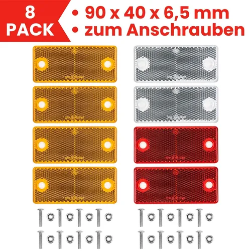 Rechteckige Reflektoren Anhänger zum Schrauben Orange Weiss Rot Set Streuscheibe
