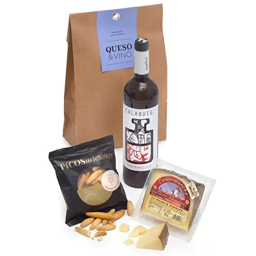 QUESO & VINO - Delikatessen-Geschenktüte mit Rotwein D.O. Valencia, Manchego-Käse und Cracker von jamon.de